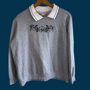 Vintage 1990s Blair Collared Floral Embroidered Sweatshirt